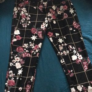 Floral and grid print pants